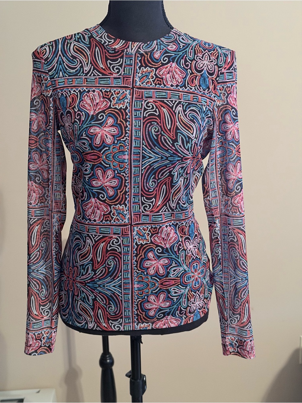 NWOT Jade by Johnny Was Natalie Long Sleeve Mesh Tee Size Small